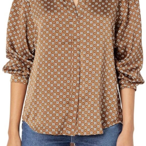 Women Silky Sanctuary Floral Spice Brown Top Blouse Mandarin Collar - Picture 9 of 9